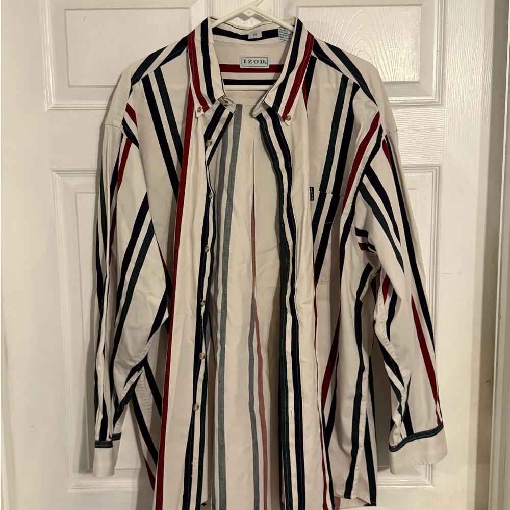 IZOD Men's Striped Button-Down Shirt - Red, Blue, White
